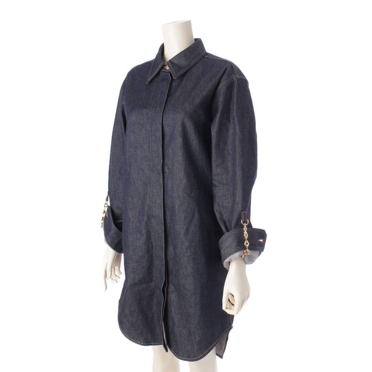 [Loewe] Loewe 24 Stainless Steel Cotton Anagram Chain Denim Shirt Dress One Piece Raw Denim 32 [Used] [Authenticated and Guaranteed Authentic] 205699