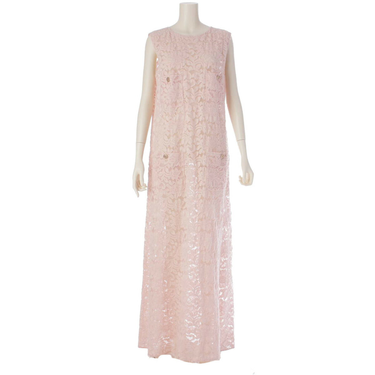 [Chanel] Chanel 22A COCO Button Lace 4 Pocket Dress One Piece P73197 Pink 44 Unused [Used] [Authenticated and Guaranteed Authentic] 205757