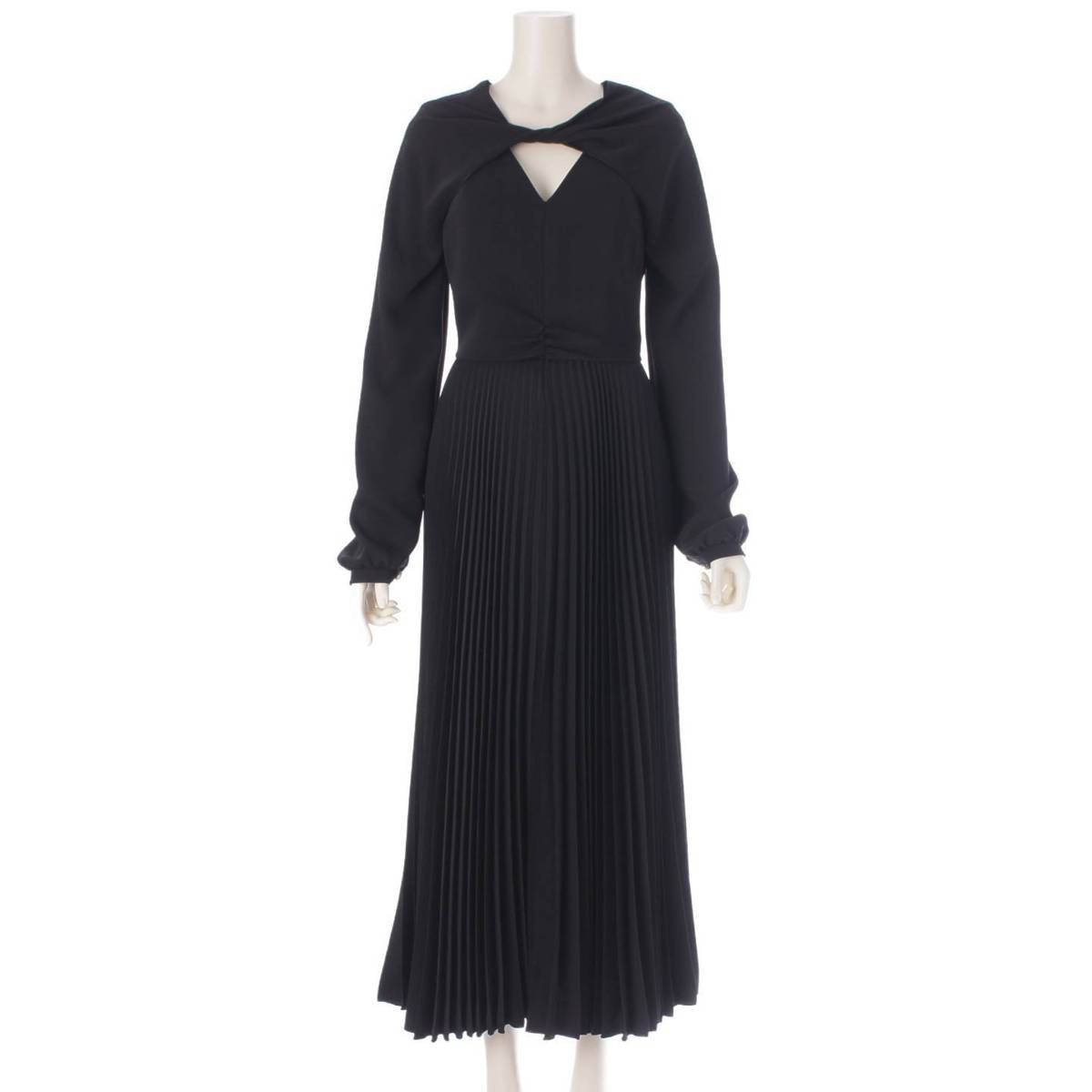 Patou Bust Cut Pleated Switching Docking Long One Piece Dress Black Size 34 [Used] [Authenticated and Guaranteed Authentic] 205880