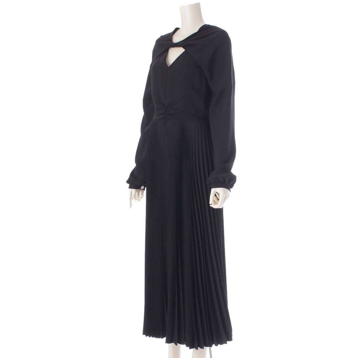Patou Bust Cut Pleated Switching Docking Long One Piece Dress Black Size 34 [Used] [Authenticated and Guaranteed Authentic] 205880