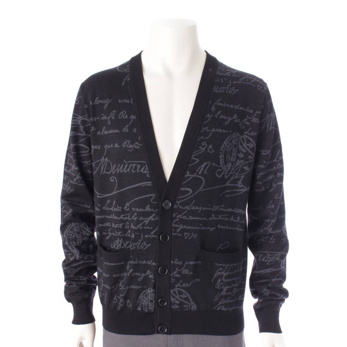 [Berluti] Berluti Men's Scritto Calligraphy Wool Knit Cardigan R19KCL161 Black S [Used] [Authenticated and Guaranteed Authentic] 205905