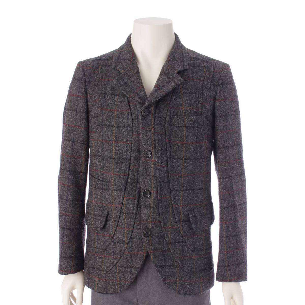 [Comme des Garcons] Comme des Garcons 18AW Men's Wool Check 4B Jacket Outerwear DB-J046 Gray XS [Used] [Authenticated and Guaranteed Authentic] 205920