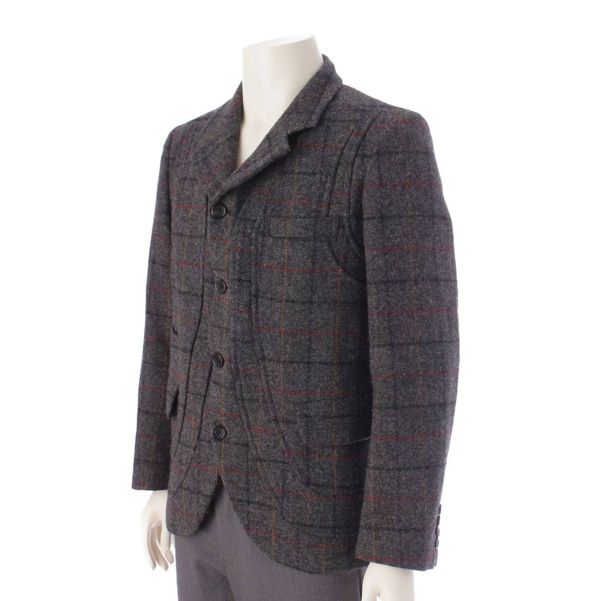 [Comme des Garcons] Comme des Garcons 18AW Men's Wool Check 4B Jacket Outerwear DB-J046 Gray XS [Used] [Authenticated and Guaranteed Authentic] 205920