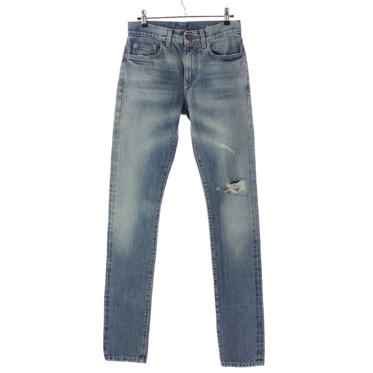 [Saint Laurent] SAINT LAURENT 2016 Men's Denim Jeans Skinny Distressed Pants 410113 Indigo 27 [Used] [Authenticated and Guaranteed Authentic] 205966