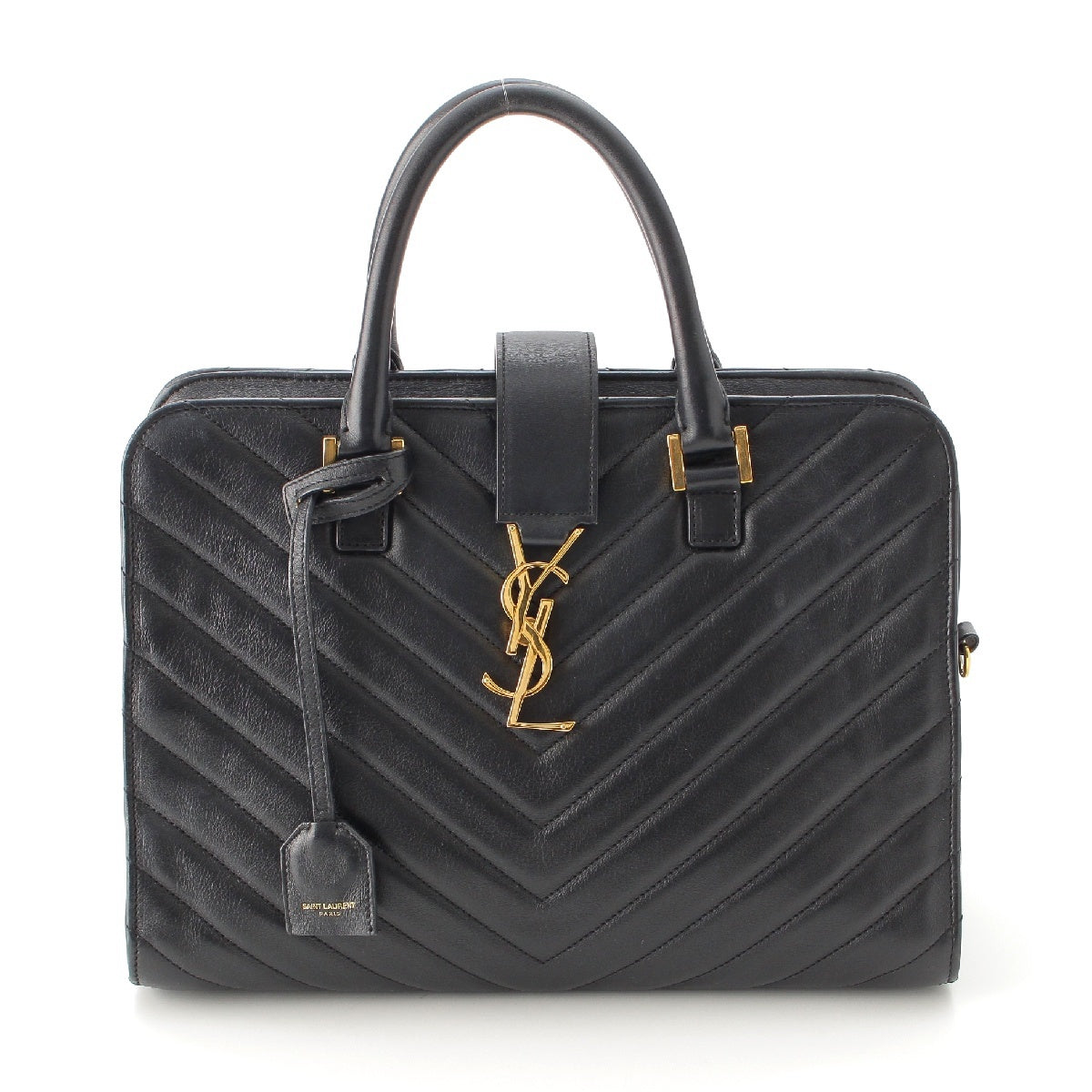 SAINT LAURENT Petit Kabas Calfskin leather Chevron quilting 2WAY Shoulder Bag 394461 black