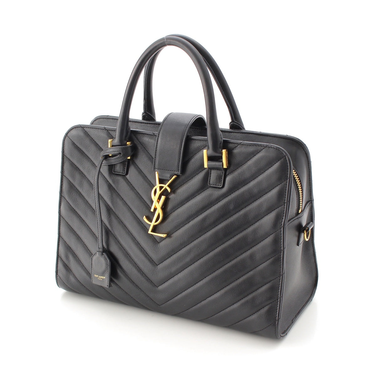 SAINT LAURENT Petit Kabas Calfskin leather Chevron quilting 2WAY Shoulder Bag 394461 black