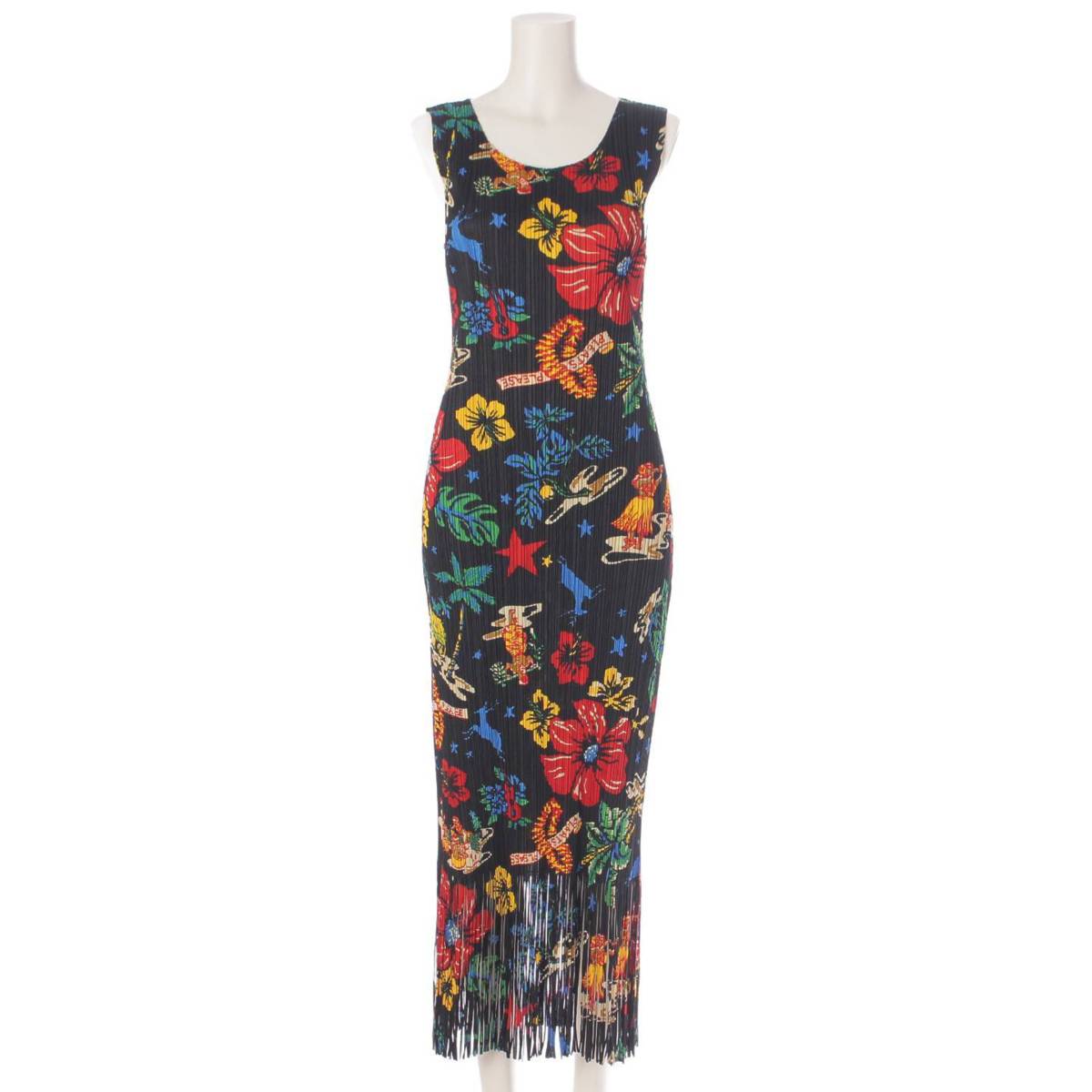 [Pleated Please Issey Miyake] PLEATS PLEASE ISSEY Hibiscus Flower Fringe Sleeveless Dress PP33-JH777 Multicolor 4 [Used] [Authenticated and Guaranteed Authentic] 206237