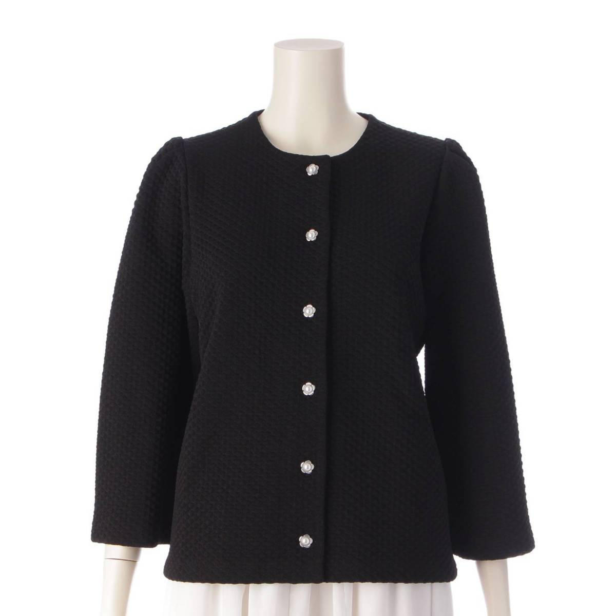 [Rene] Rene Puff Sleeve Pearl Flower Button Quilted Cardigan Black 36 [Used] [Authenticated/Genuine Product Guaranteed] 206282