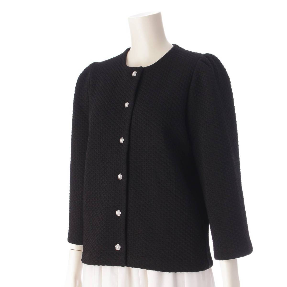 [Rene] Rene Puff Sleeve Pearl Flower Button Quilted Cardigan Black 36 [Used] [Authenticated/Genuine Product Guaranteed] 206282