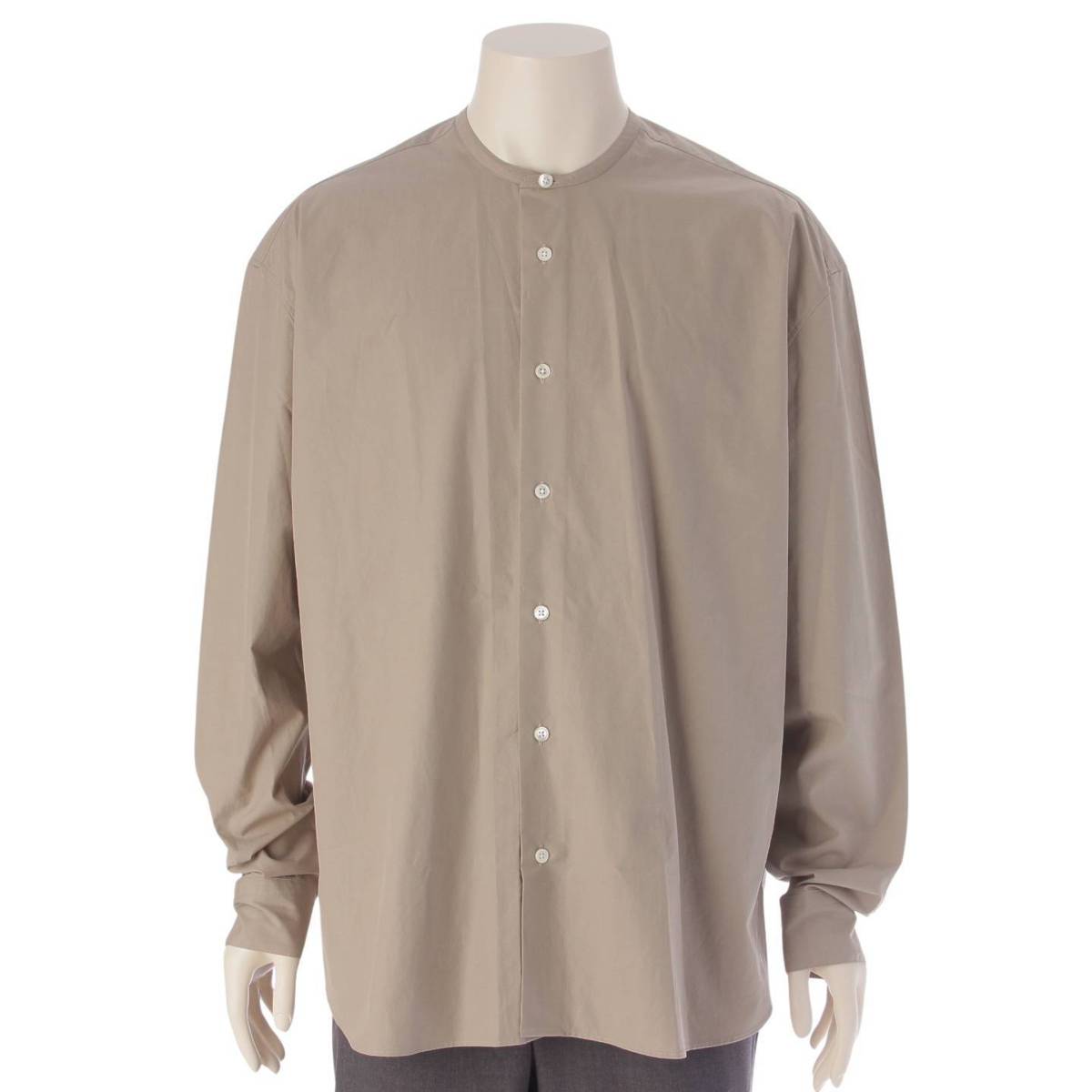 [Hermes] Hermes Men's Long Sleeve Band Collar Dress Shirt Top Beige 39 15 1/2 [Used] [Authenticated and Guaranteed Authentic] 206482