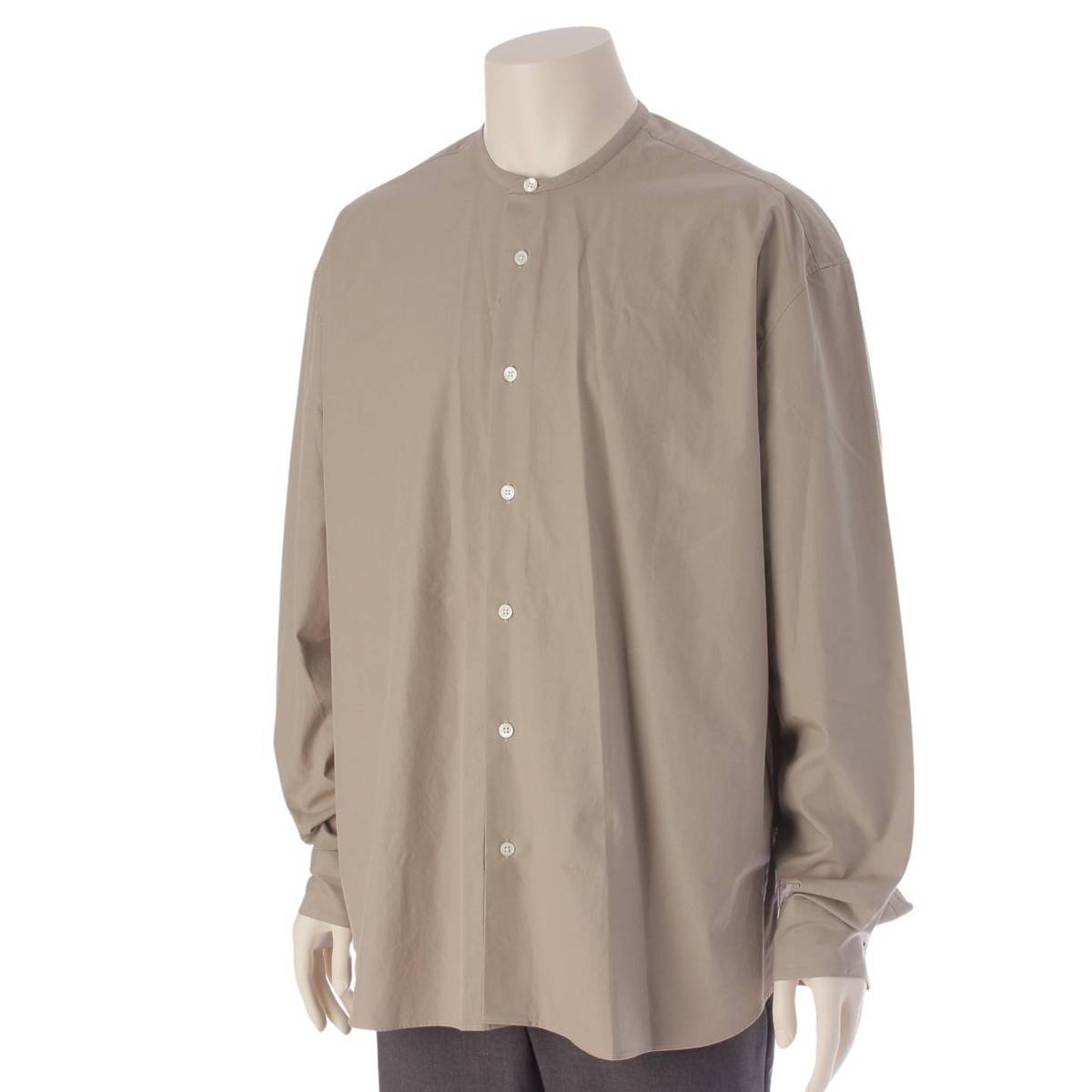 [Hermes] Hermes Men's Long Sleeve Band Collar Dress Shirt Top Beige 39 15 1/2 [Used] [Authenticated and Guaranteed Authentic] 206482