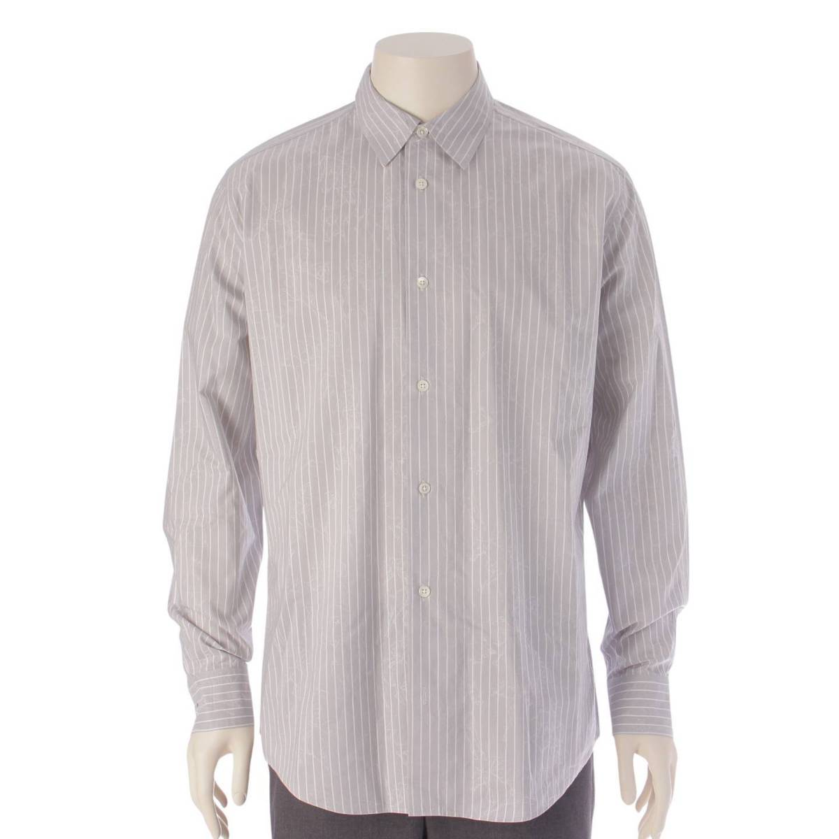 [Hermes] Hermes Men's Striped Horse Graphic Long Sleeve Blouse Shirt Gray Size 40 [Used] [Authenticated and Guaranteed Authentic] 206483