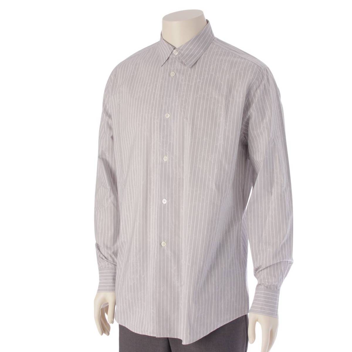 [Hermes] Hermes Men's Striped Horse Graphic Long Sleeve Blouse Shirt Gray Size 40 [Used] [Authenticated and Guaranteed Authentic] 206483