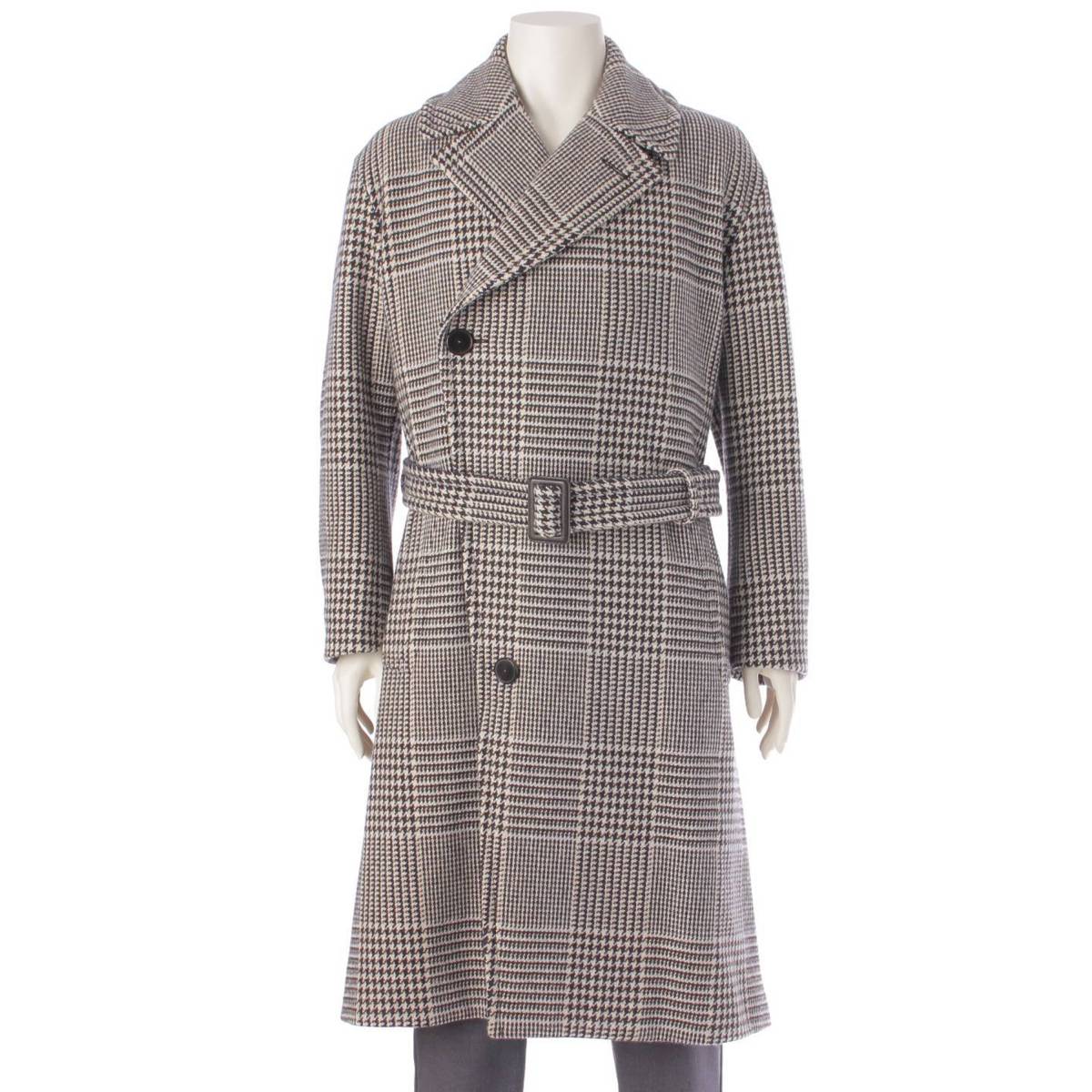 [Hermes] Hermes 2017 Wool Men's Glen Check Belted Trench Coat PT9504 Black 46 [Used] [Authenticated and Guaranteed Authentic] 206490