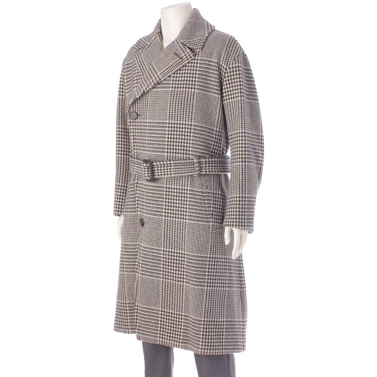 [Hermes] Hermes 2017 Wool Men's Glen Check Belted Trench Coat PT9504 Black 46 [Used] [Authenticated and Guaranteed Authentic] 206490