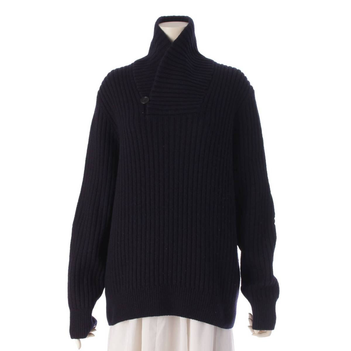 [Hermes] Hermes Cashmere Shawl Collar Long Sleeve Knit Sweater Top Navy L [Used] [Authenticated/Genuine Product Guaranteed] 206501