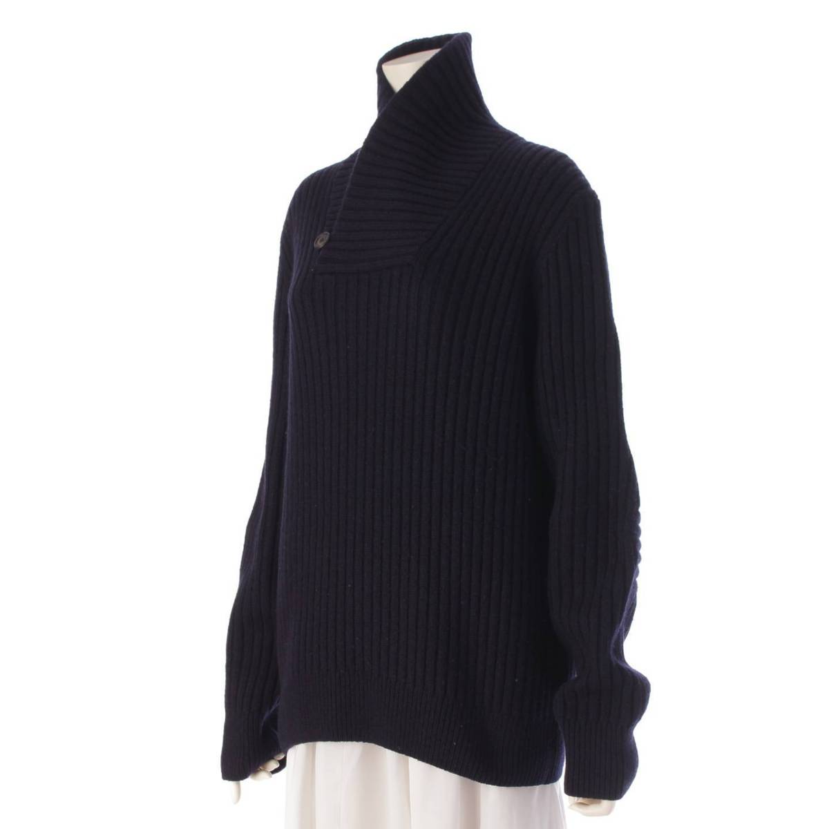 [Hermes] Hermes Cashmere Shawl Collar Long Sleeve Knit Sweater Top Navy L [Used] [Authenticated/Genuine Product Guaranteed] 206501
