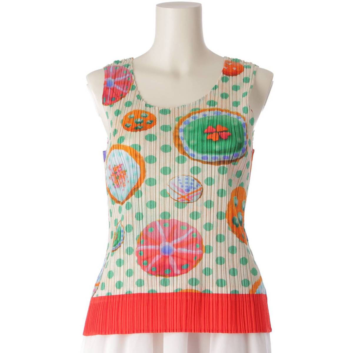 [Pleated Please Issey Miyake] PLEATS PLEASE ISSEY Sleeveless all-over print dot tank top top PP71-JK841 Multicolor 3 [Used] [Authenticated and genuine product guaranteed] 206562
