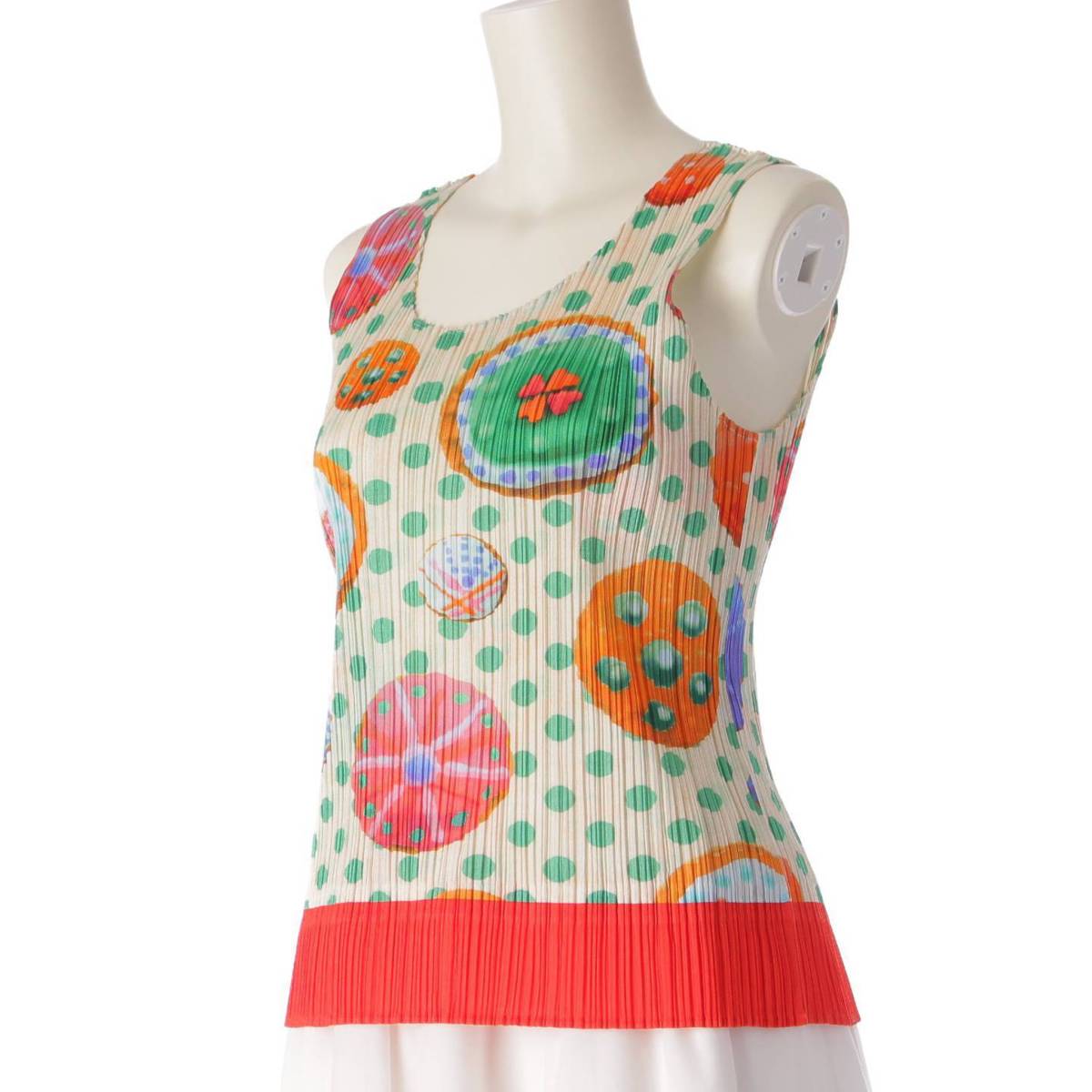 [Pleated Please Issey Miyake] PLEATS PLEASE ISSEY Sleeveless all-over print dot tank top top PP71-JK841 Multicolor 3 [Used] [Authenticated and genuine product guaranteed] 206562
