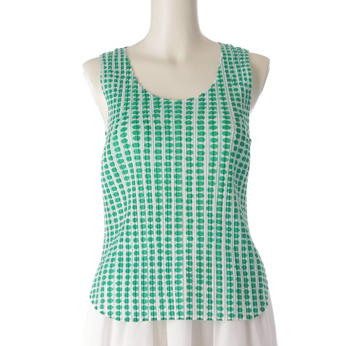 [Pleated Please Issey Miyake] PLEATS PLEASE ISSEY Pleated Sleeveless Dot Pattern Tank Top Tops PP12-JK511 Green 3 [Used] [Authenticated and Guaranteed Authentic] 206564