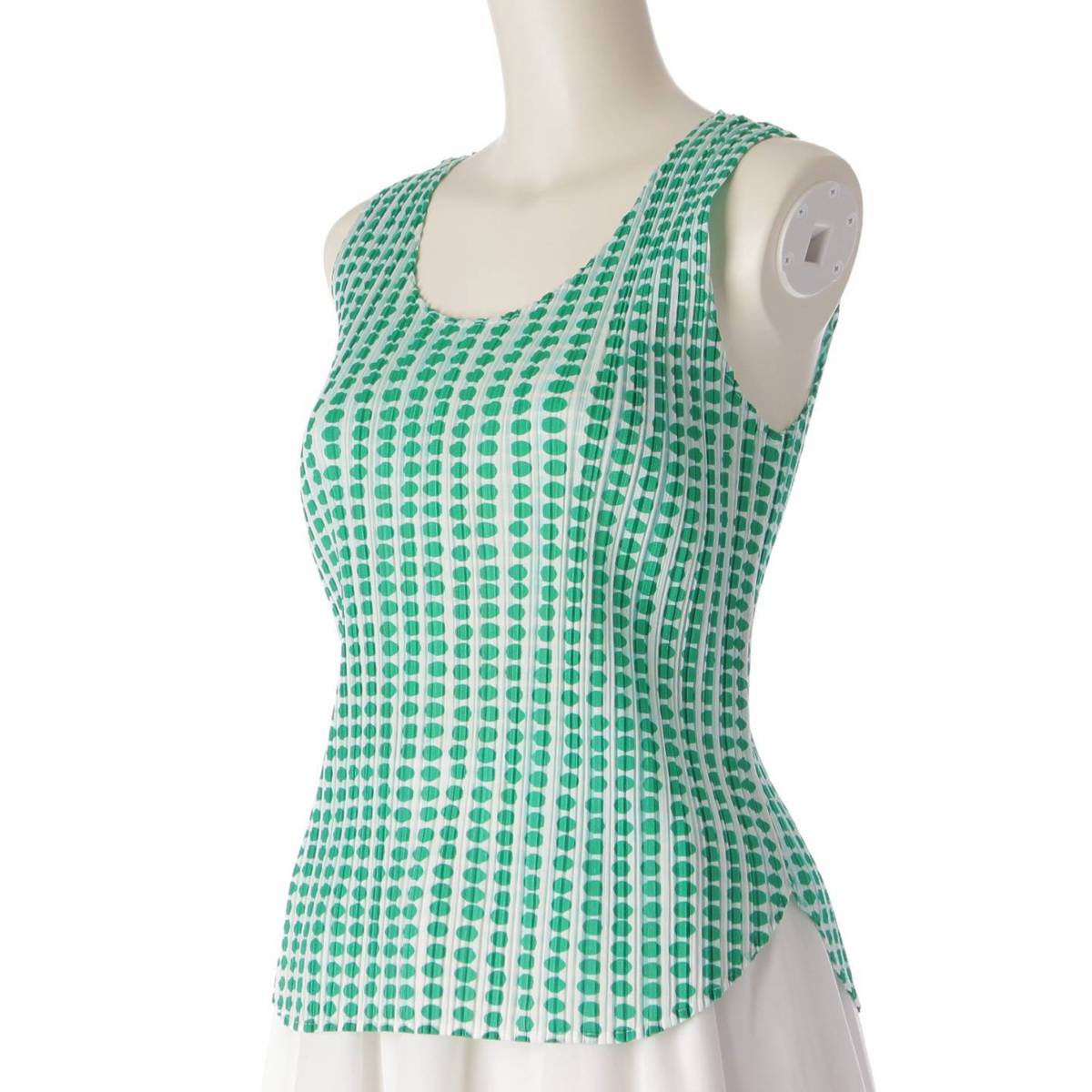 [Pleated Please Issey Miyake] PLEATS PLEASE ISSEY Pleated Sleeveless Dot Pattern Tank Top Tops PP12-JK511 Green 3 [Used] [Authenticated and Guaranteed Authentic] 206564