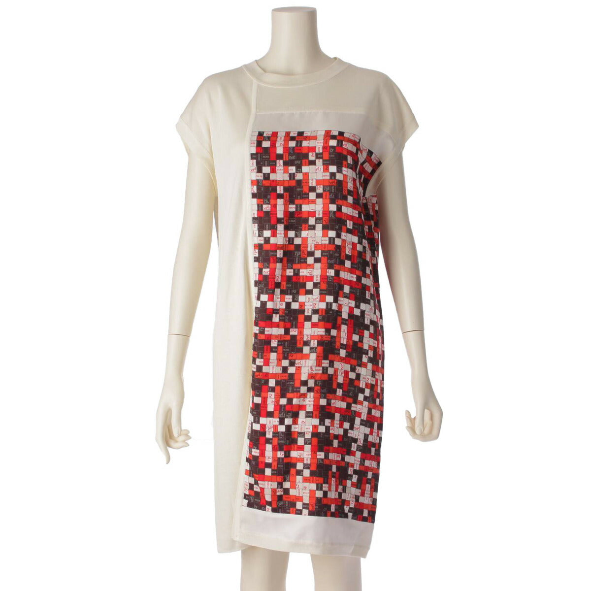 [Hermes] Hermes 19AW Twill Reine Bordeaux Pattern Silk Dress White x Red 36 [Used] [Authenticated and Guaranteed Authentic] 206764