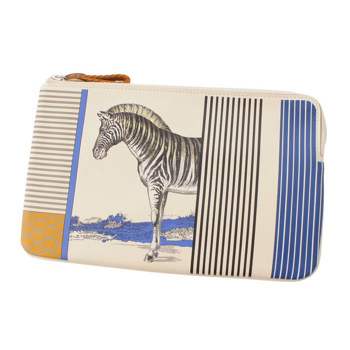 [Hermes] Hermes U engraved Grand Theatre Nouveau Carré Pocket Swift Long Pouch Nata Ivory [Used] [Authenticated and genuine product guaranteed] 206831