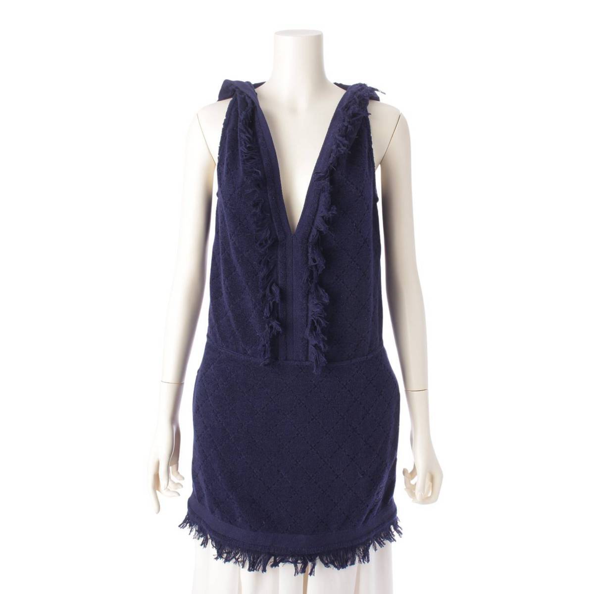 [Chanel] Chanel COCO Mark Matelasse pile fringe mini dress P51319 Navy 34 [Used] [Authenticated and guaranteed authentic] 206934