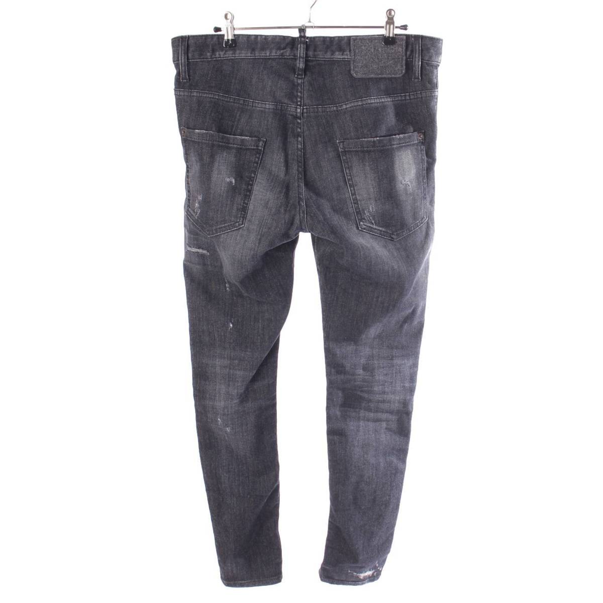 [Dsquared2] Dsquared2 Men's BLACK DENIM Distressed Jeans Denim S71LB0979 Black 48 [Used] [Authenticated and Guaranteed Authentic] 206981