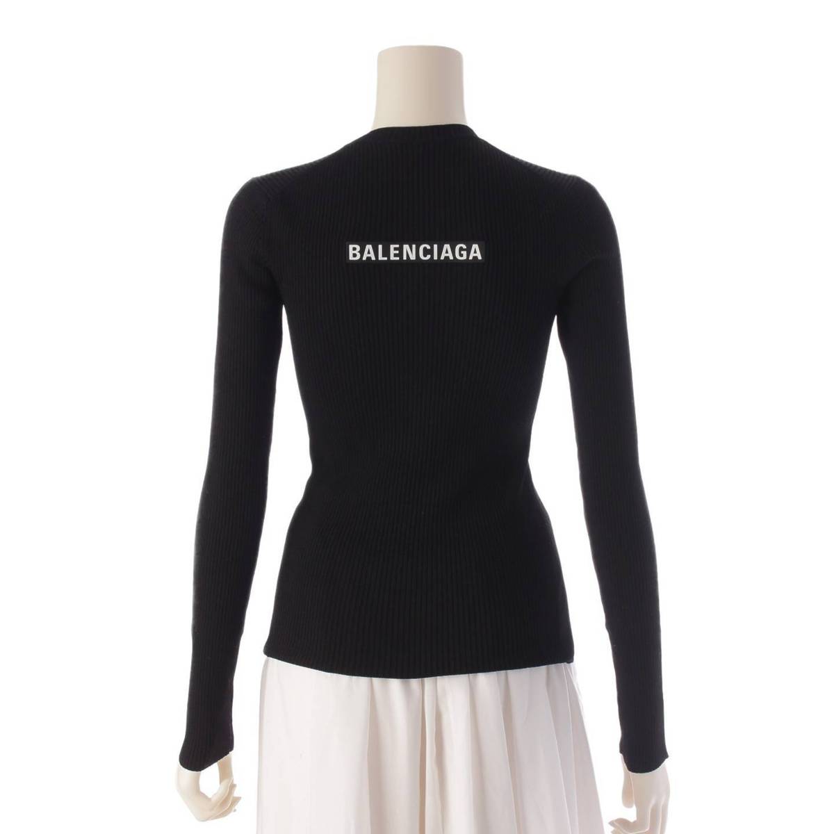 [Balenciaga] Balenciaga Back Logo Long Sleeve Knit Sweater Top 529239 Black 36 [Used] [Authenticated/Genuine Product Guaranteed] 207018
