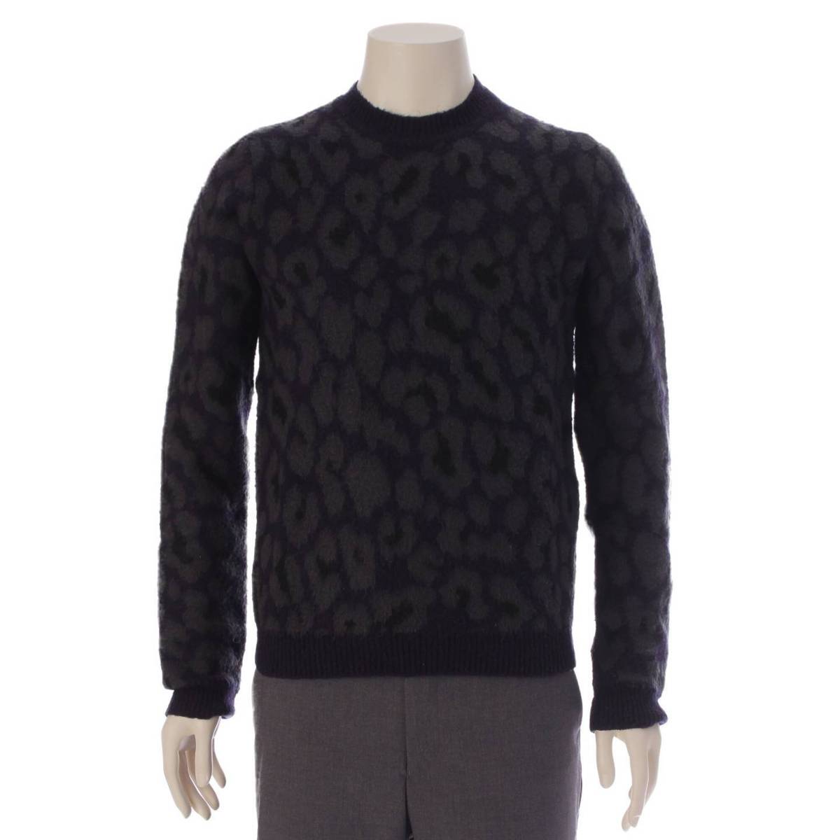 [Raf Simons] RAF SIMONS 14AW Men's Mohair Blend Leopard Knit Sweater Navy Gray XS [Used] [Authenticated/Genuine Product Guaranteed] 207069