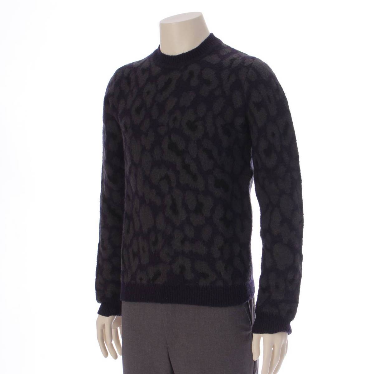 [Raf Simons] RAF SIMONS 14AW Men's Mohair Blend Leopard Knit Sweater Navy Gray XS [Used] [Authenticated/Genuine Product Guaranteed] 207069