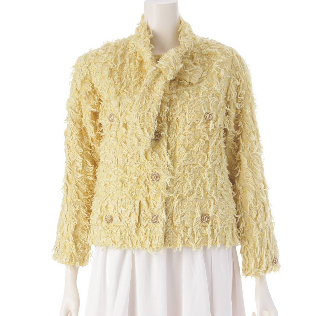 [Chanel] Chanel 21C COCO Mark Button 4 Pocket Bowtie Tweed Jacket P70022 Yellow 34 [Used] [Authenticated and Guaranteed Authentic] 207071