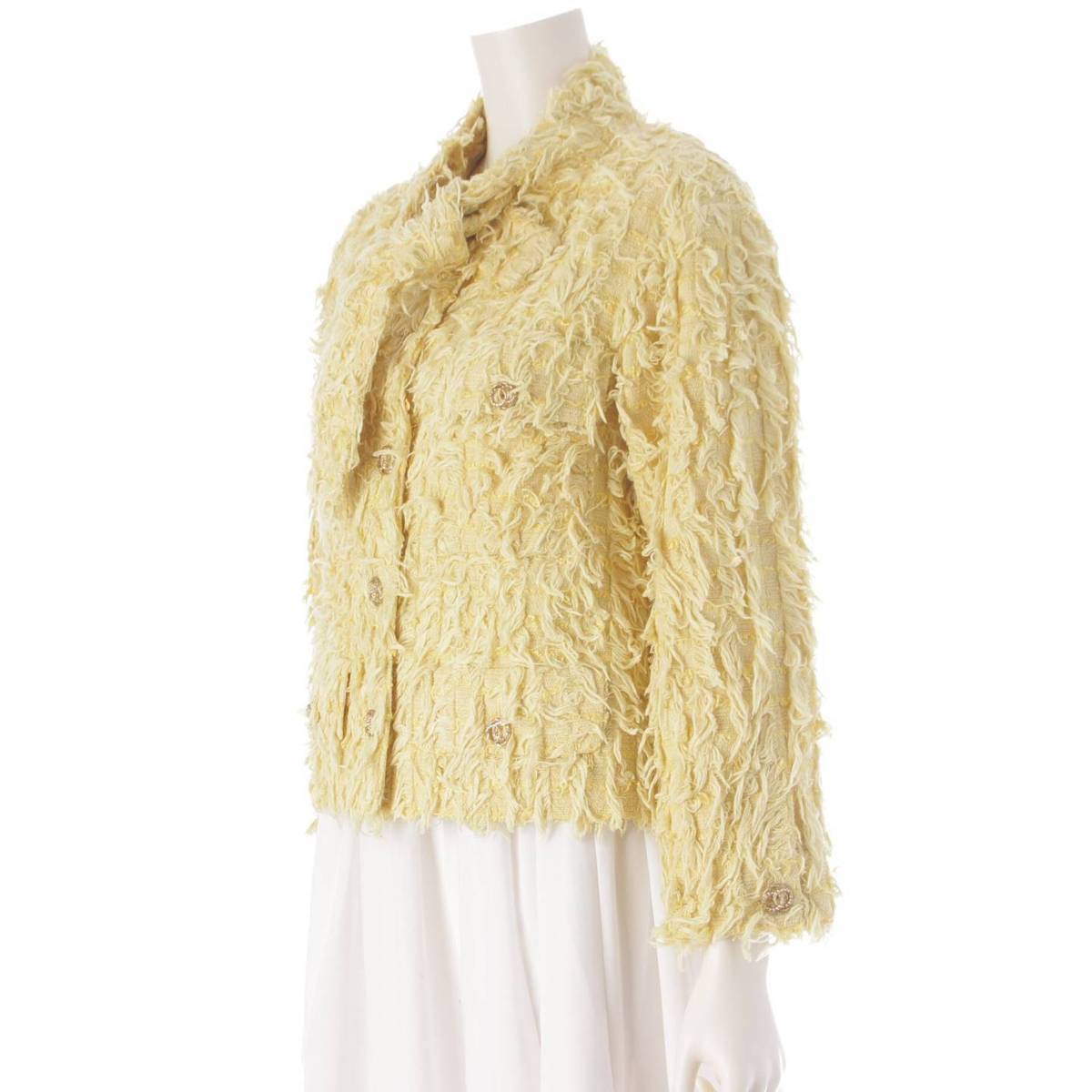 [Chanel] Chanel 21C COCO Mark Button 4 Pocket Bowtie Tweed Jacket P70022 Yellow 34 [Used] [Authenticated and Guaranteed Authentic] 207071