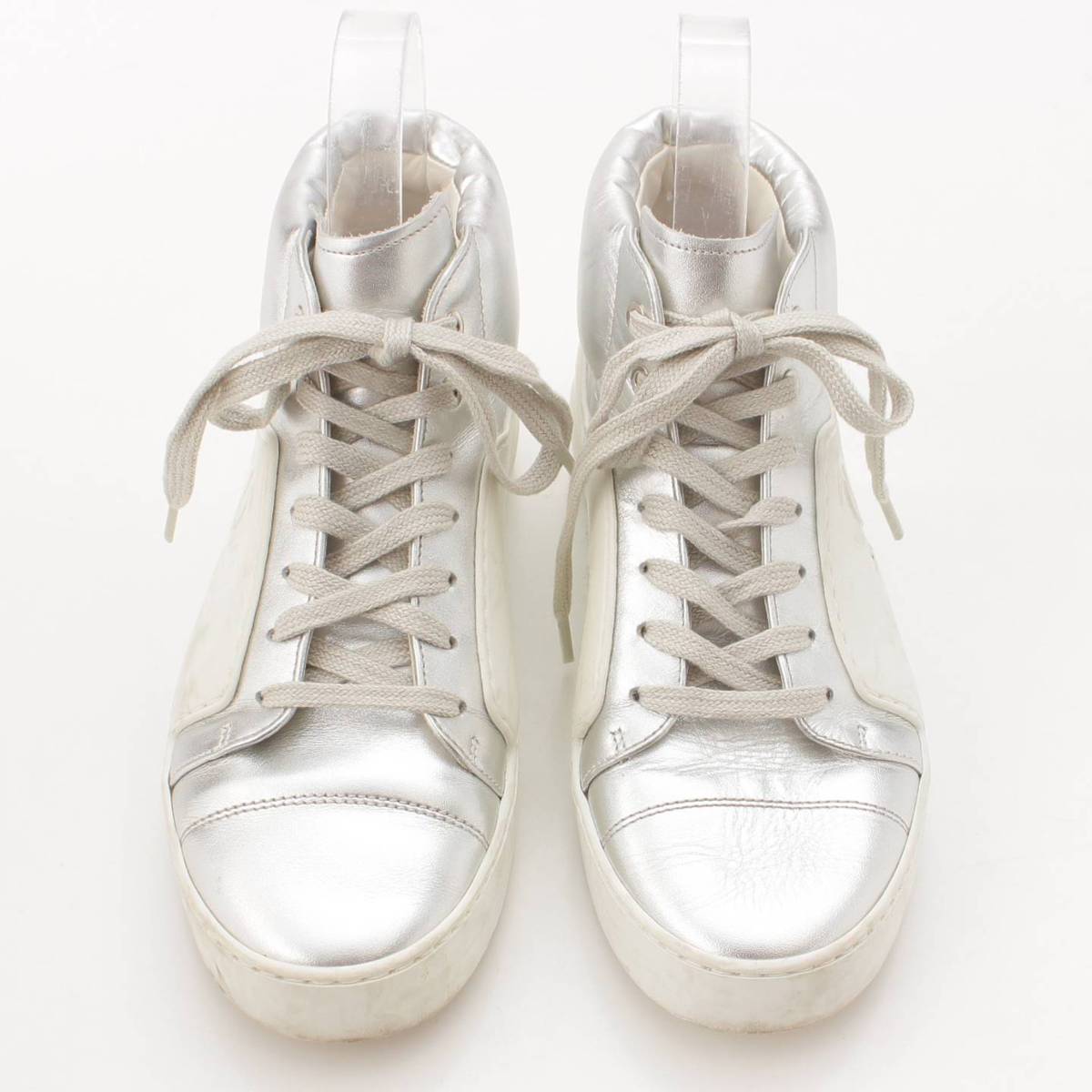 [Chanel] Chanel COCO Mark Leather High-Cut Sneakers G32720 White x Silver 36 [Used] [Authenticated and Guaranteed Authentic] 207093