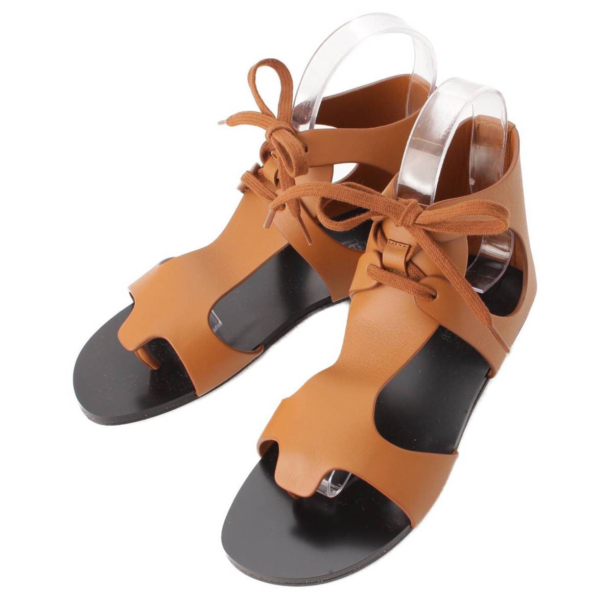 [Hermes] Hermes 23 Stainless Steel Galate Calf Leather Ribbon Strap Sandals Brown 35 [Used] [Authenticated and Guaranteed Authentic] 207102