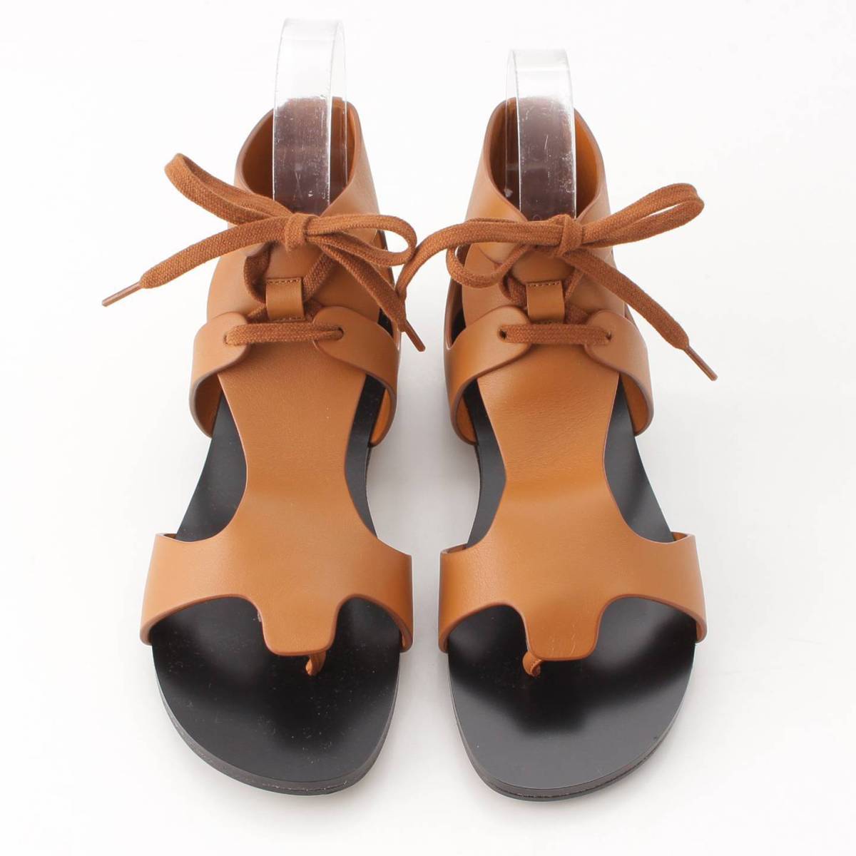 [Hermes] Hermes 23 Stainless Steel Galate Calf Leather Ribbon Strap Sandals Brown 35 [Used] [Authenticated and Guaranteed Authentic] 207102