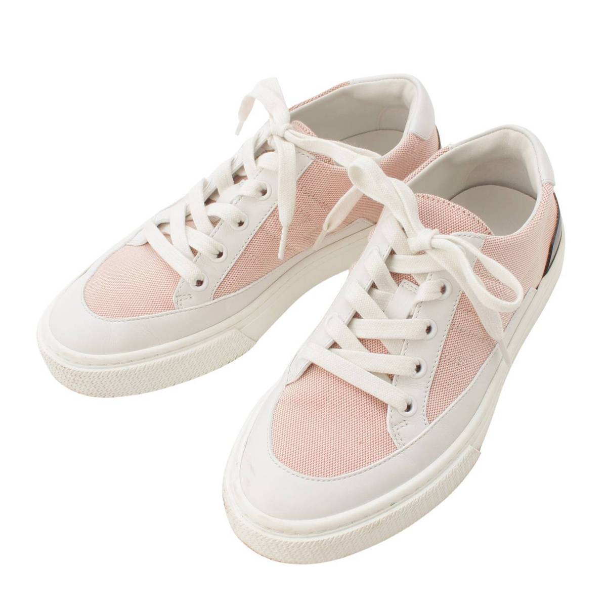 [Hermes] Hermes Deep Leather x Canvas Low-Cut Sneakers Shoes Pink 36 1/2 [Used] [Authenticated and Guaranteed Authentic] 207103