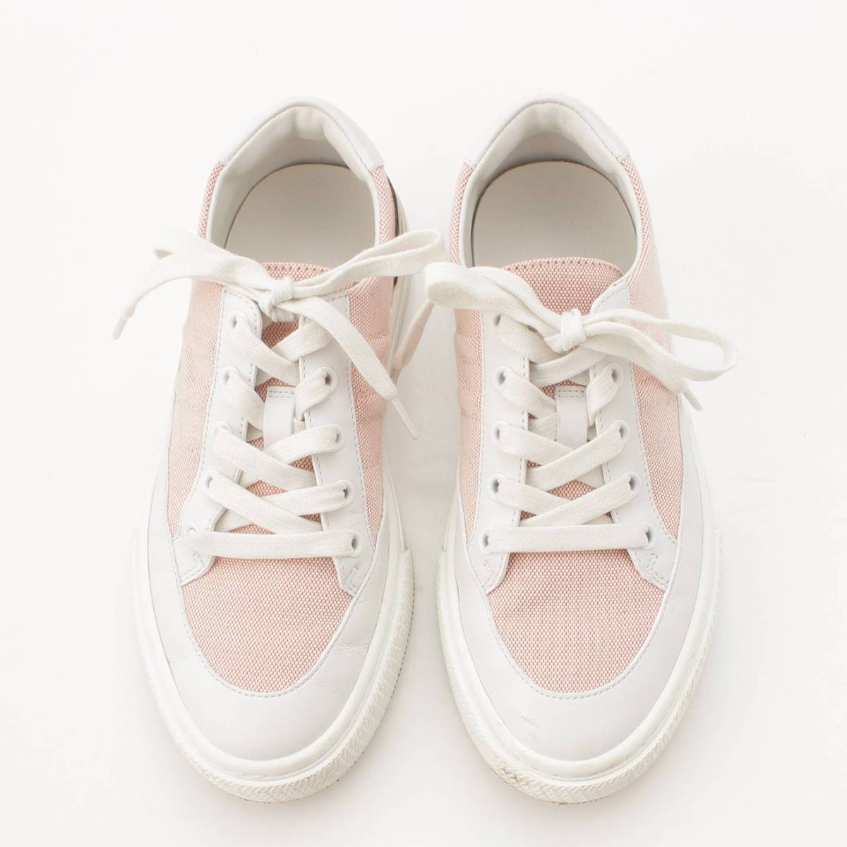 [Hermes] Hermes Deep Leather x Canvas Low-Cut Sneakers Shoes Pink 36 1/2 [Used] [Authenticated and Guaranteed Authentic] 207103
