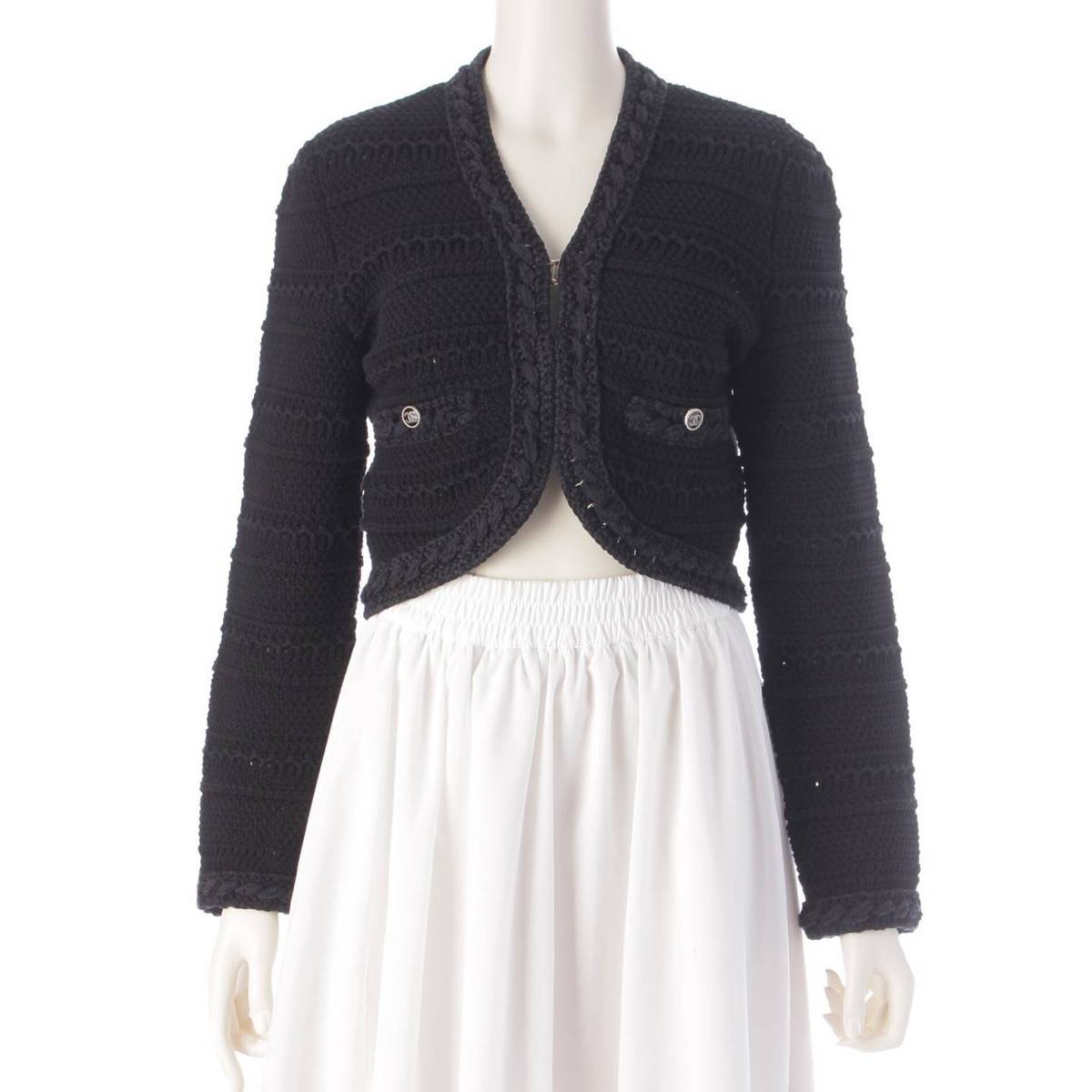 [Chanel] Chanel COCO Mark Button Cotton Knit Short Jacket P70500 Black 36 [Used] [Authenticated and Guaranteed Authentic] 207250