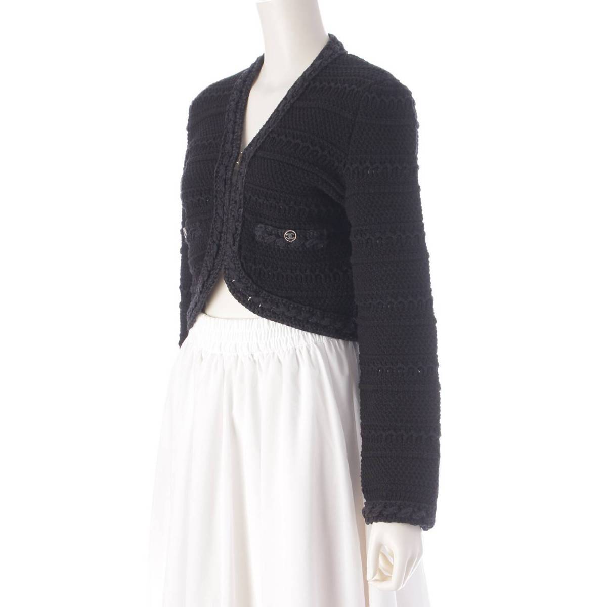 [Chanel] Chanel COCO Mark Button Cotton Knit Short Jacket P70500 Black 36 [Used] [Authenticated and Guaranteed Authentic] 207250