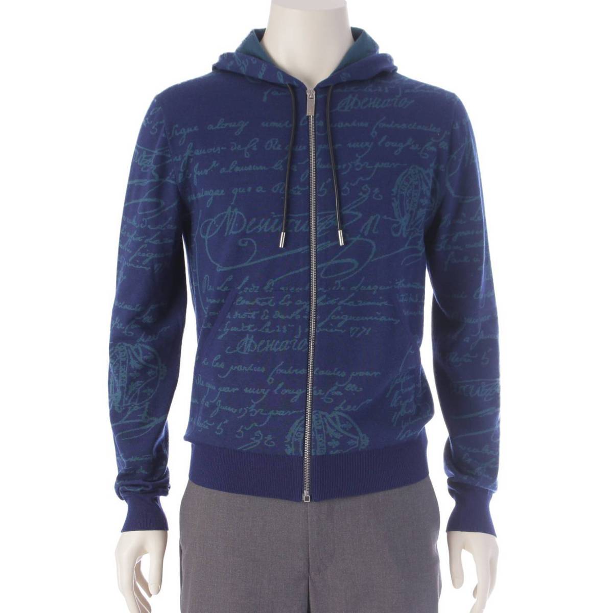 [Berluti] Berluti 20 Years Men's Zip-up Hoodie Scritto Top Long Sleeve R20KHL97YAEP Blue S [Used] [Authenticated and Guaranteed Authentic] 207378