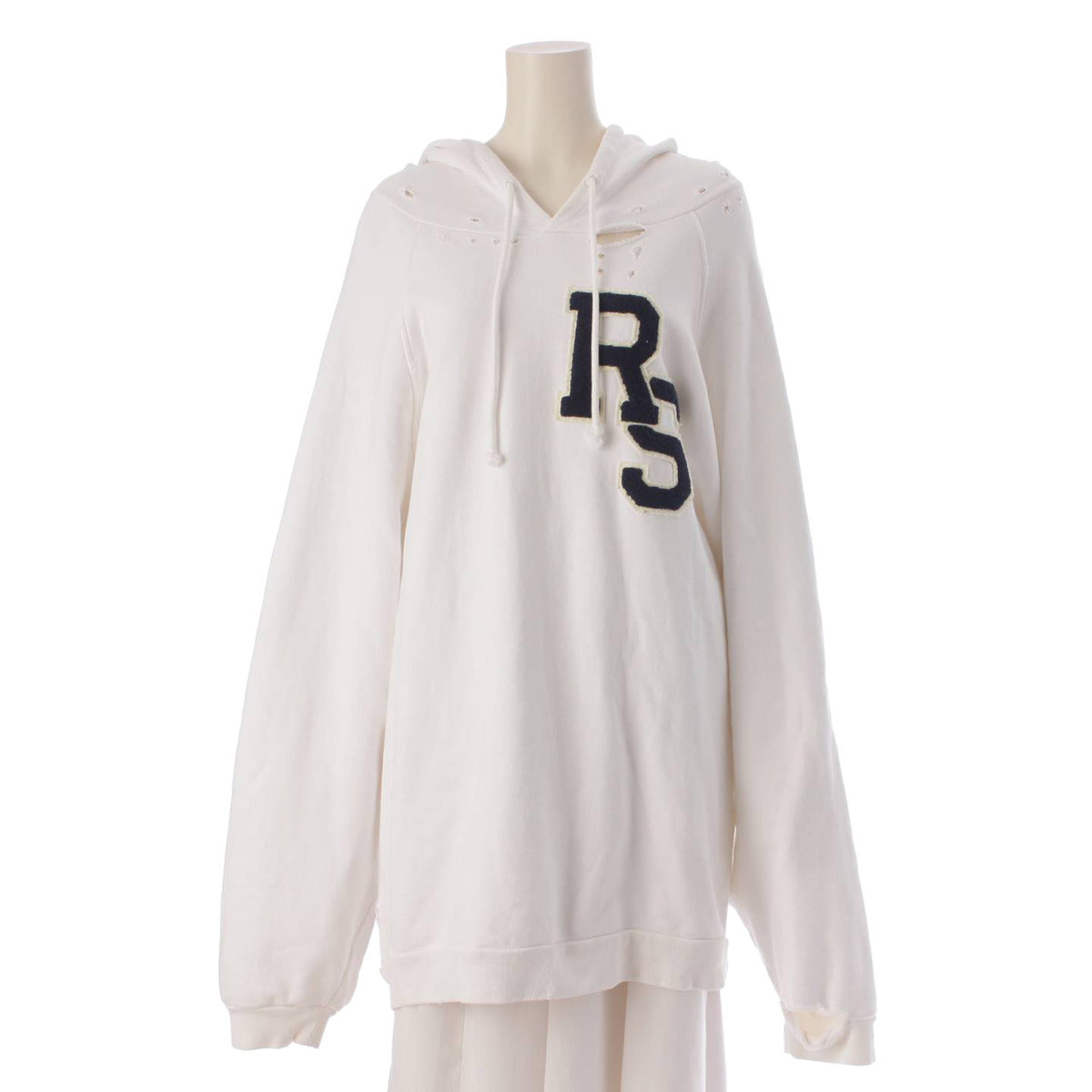 [Raf Simons] RAF SIMONS 20AW Oversized Hoodie Parka Distressed Logo White S [Used] [Authenticated/Genuine Product Guaranteed] 207593