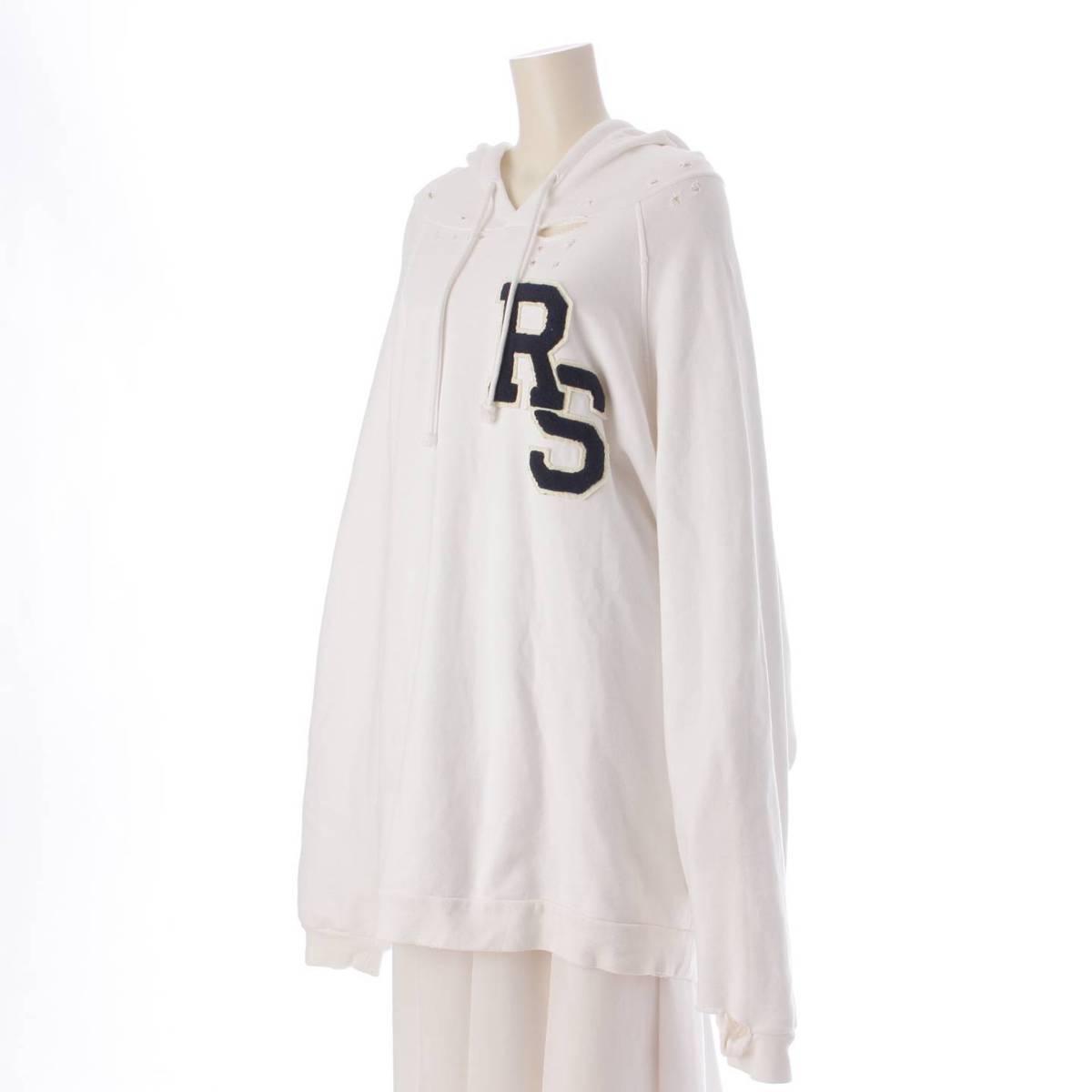 [Raf Simons] RAF SIMONS 20AW Oversized Hoodie Parka Distressed Logo White S [Used] [Authenticated/Genuine Product Guaranteed] 207593