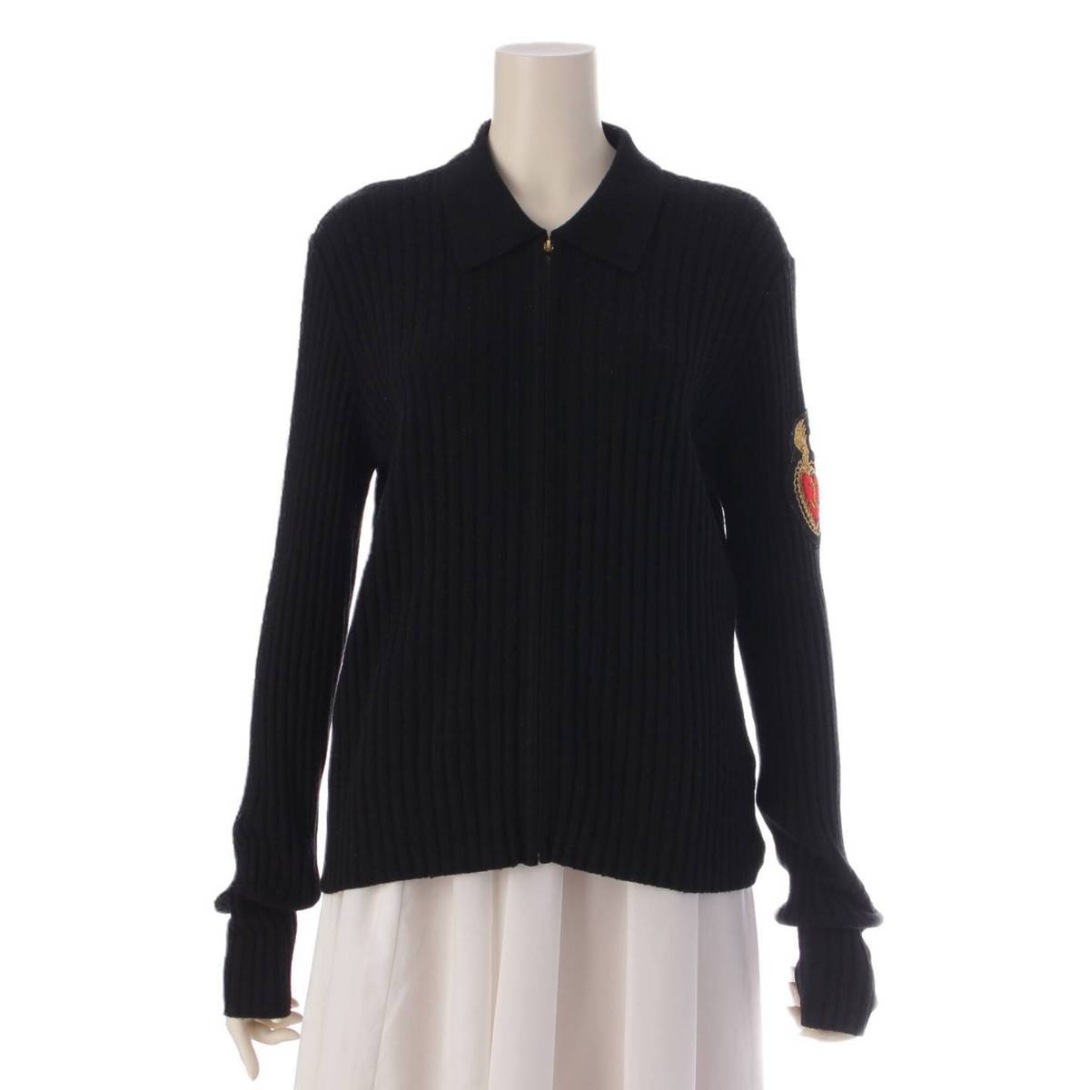 [Chanel] Chanel 96A COCO Mark Cashmere Zip Knit Long Sleeve Top P08834 Black 44 [Used] [Authenticated and Guaranteed Authentic] 207718