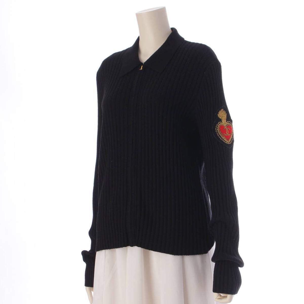 [Chanel] Chanel 96A COCO Mark Cashmere Zip Knit Long Sleeve Top P08834 Black 44 [Used] [Authenticated and Guaranteed Authentic] 207718