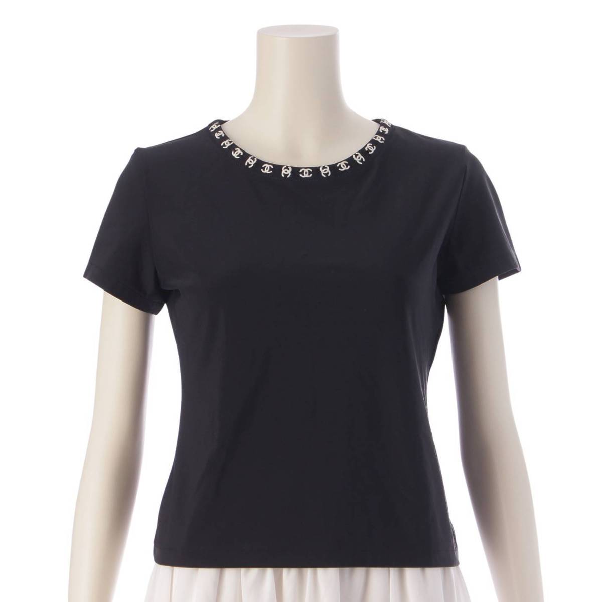 CHANEL 97C COCO Mark Maillot Nylon Short Sleeve Top Cut P08954 black 42