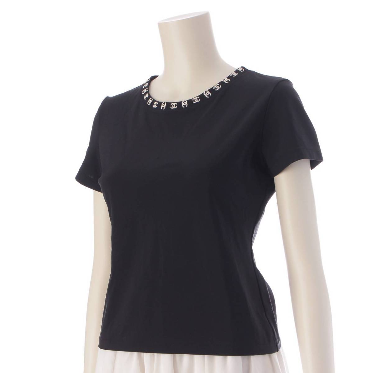 CHANEL 97C COCO Mark Maillot Nylon Short Sleeve Top Cut P08954 black 42