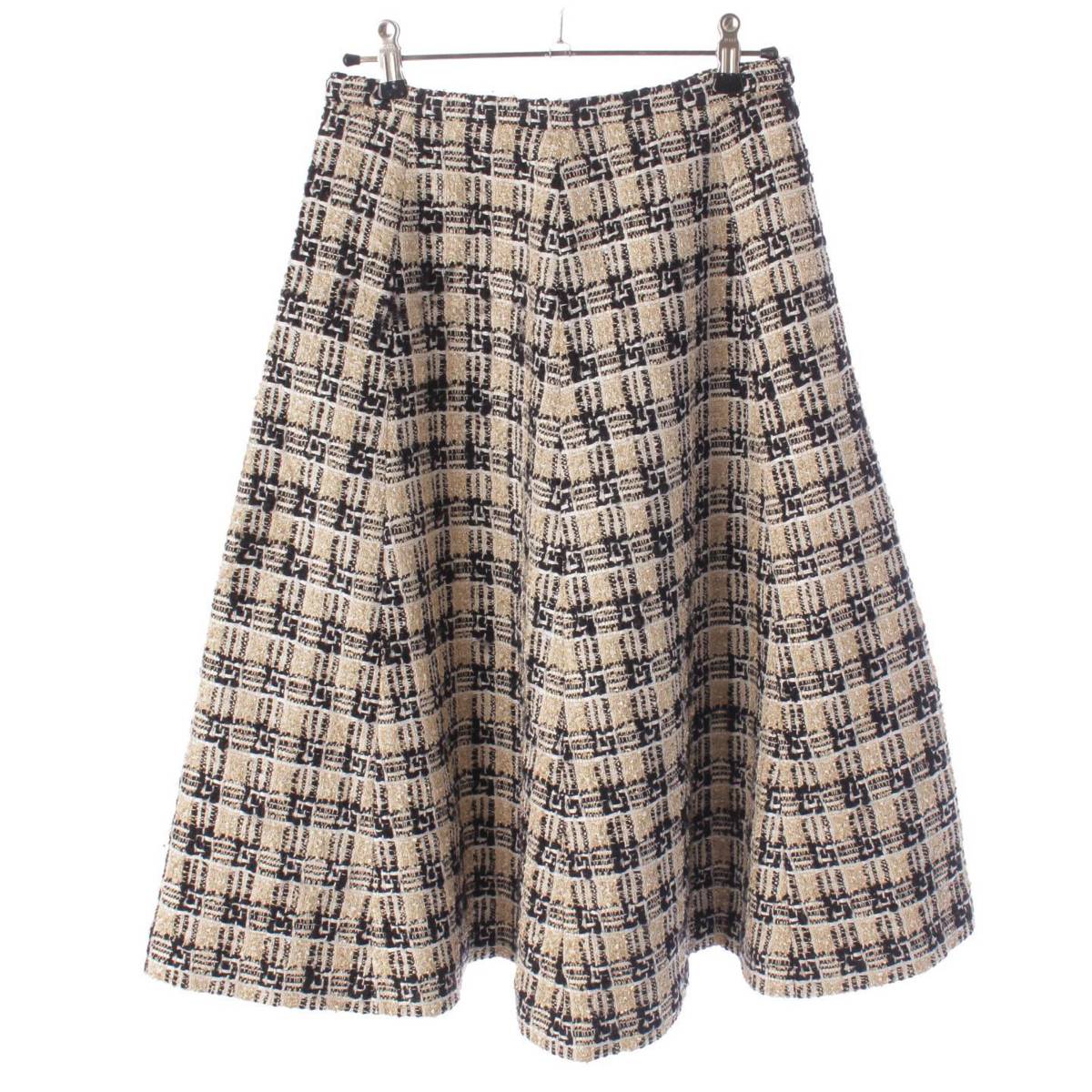 [Gucci] Gucci Square G Logo Tweed Flared Skirt 652126 Beige x Black 36 [Used] [Authenticated and Guaranteed Authentic] 207817