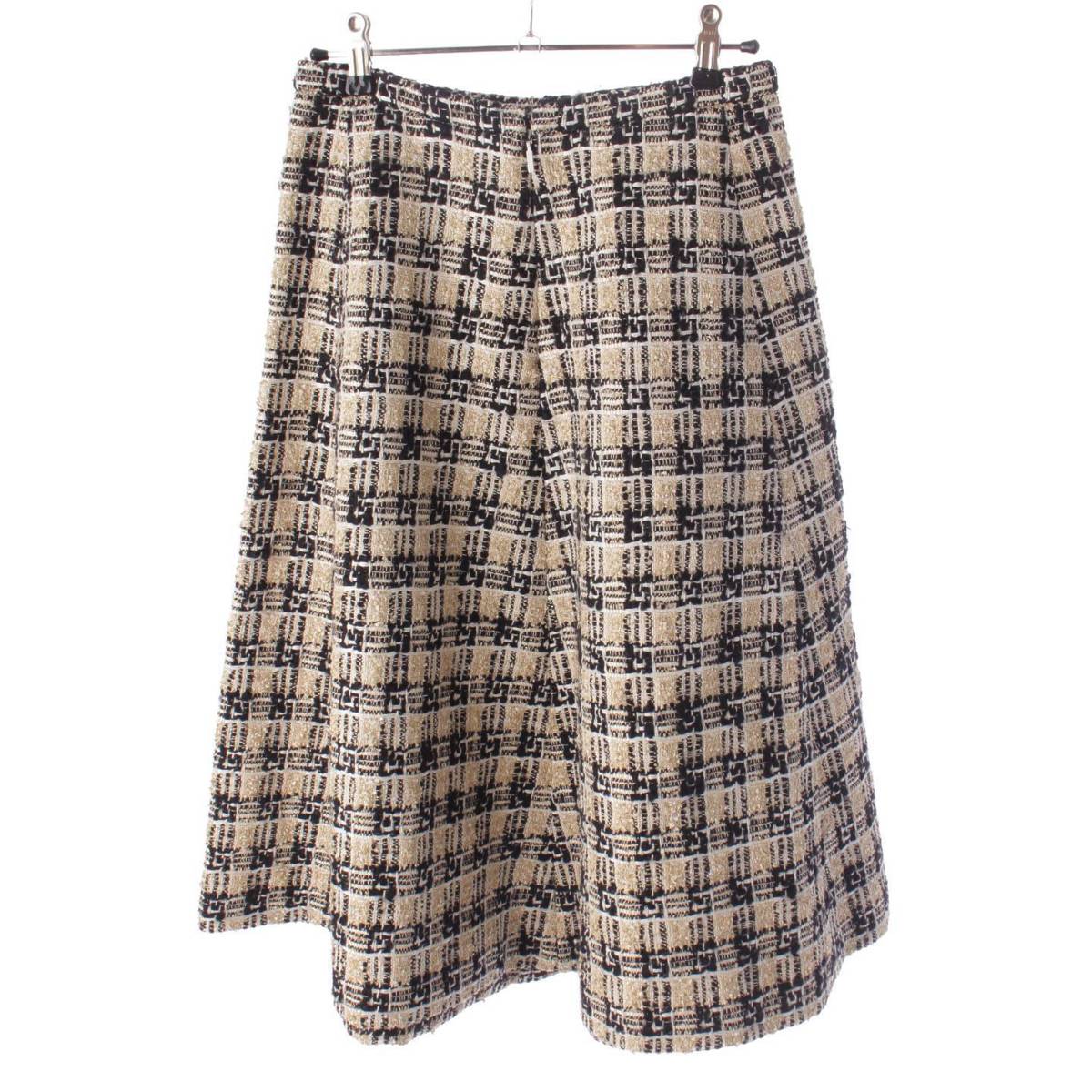 [Gucci] Gucci Square G Logo Tweed Flared Skirt 652126 Beige x Black 36 [Used] [Authenticated and Guaranteed Authentic] 207817